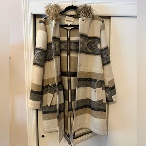 BB Dakota Coat with Faux Fur Hood - Cream and Gray